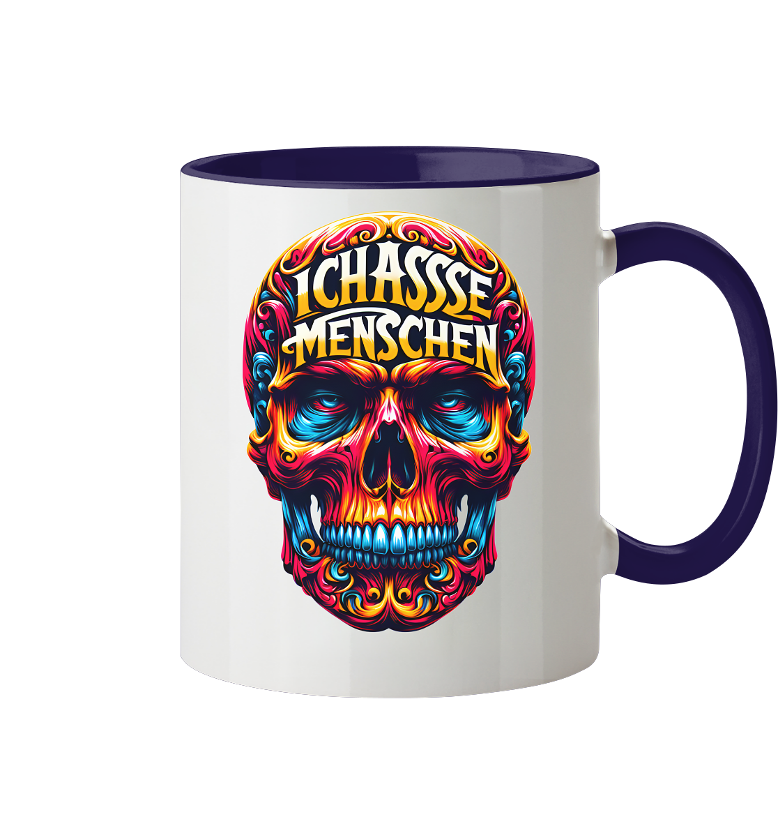 Crazy Skull Head Ich Hasse Menschen - Tasse zweifarbig