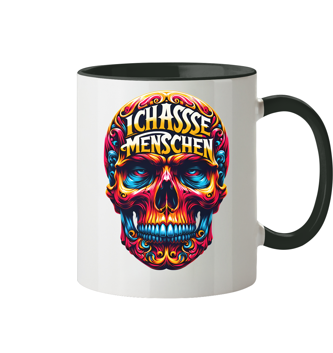 Crazy Skull Head Ich Hasse Menschen - Tasse zweifarbig