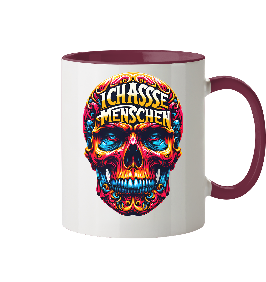 Crazy Skull Head Ich Hasse Menschen - Tasse zweifarbig