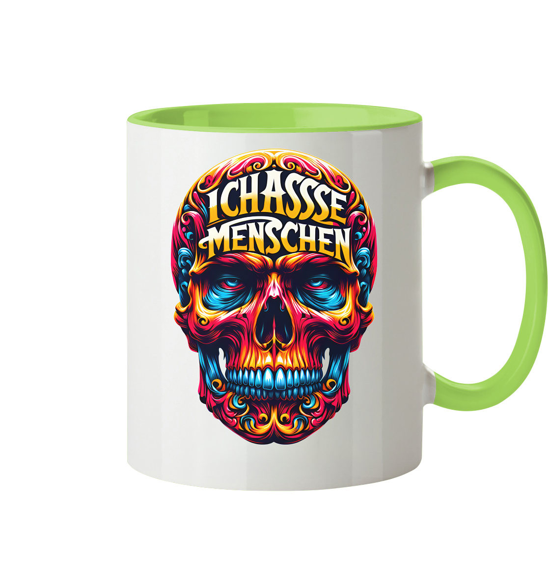 Crazy Skull Head Ich Hasse Menschen - Tasse zweifarbig