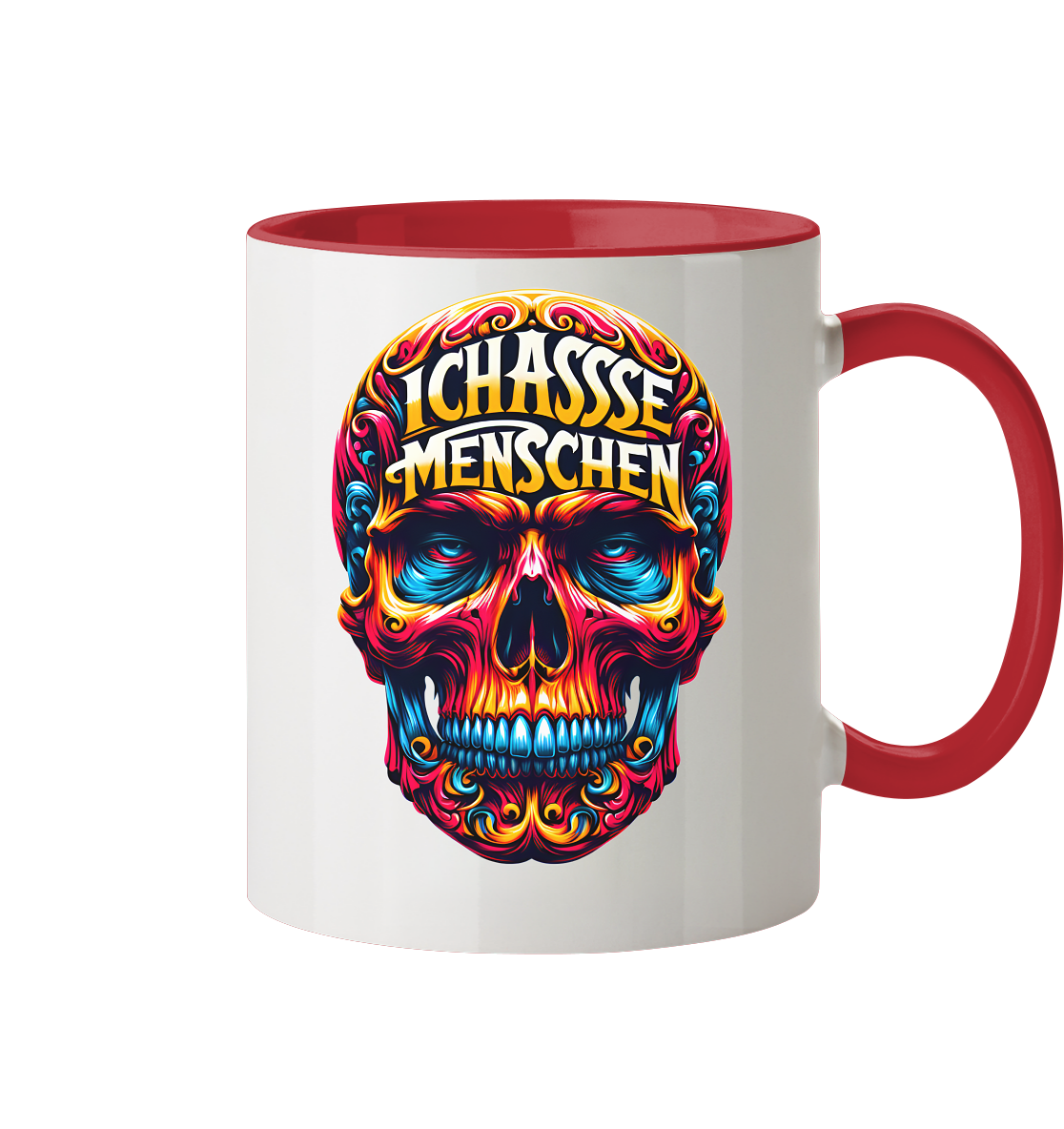 Crazy Skull Head Ich Hasse Menschen - Tasse zweifarbig