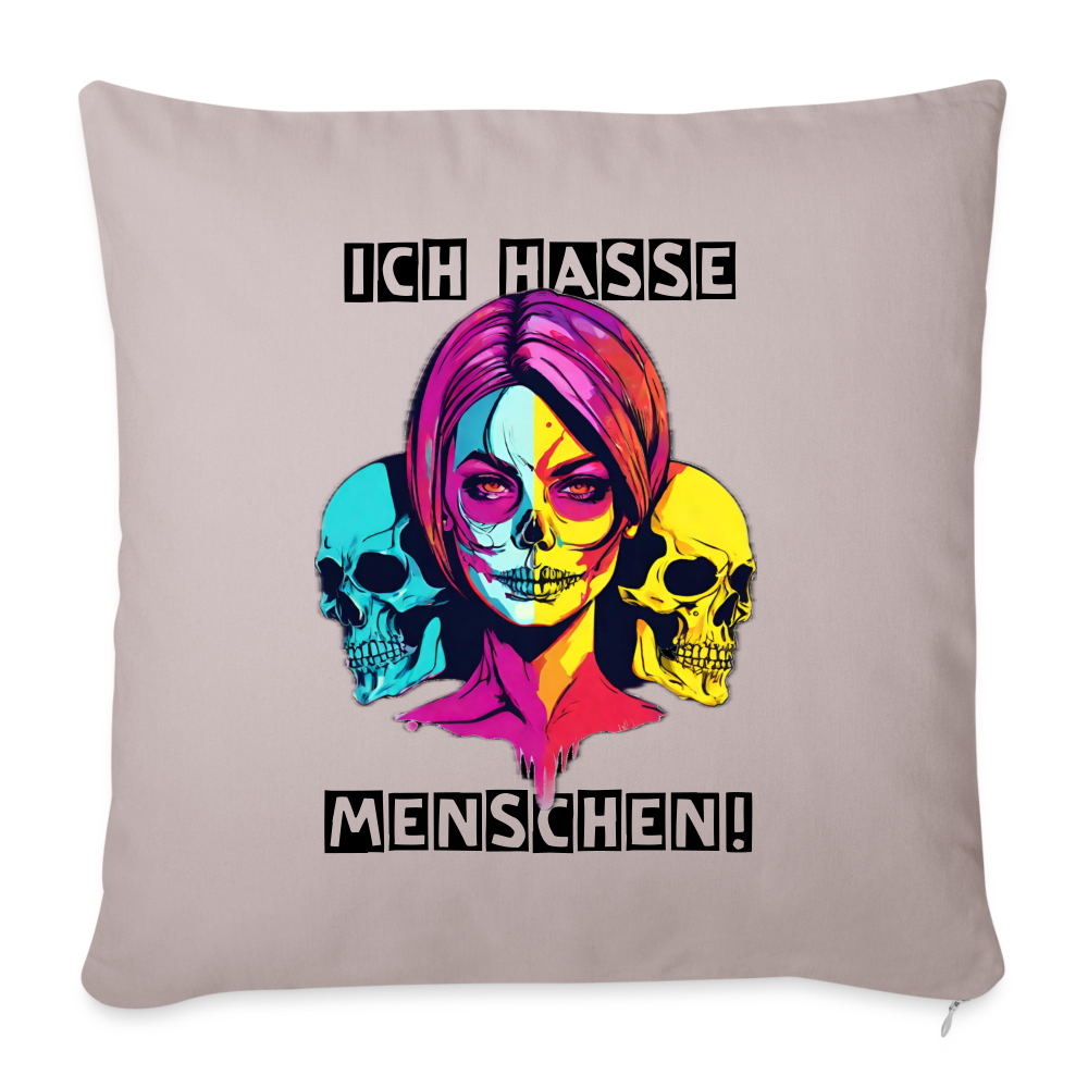 Sofakissen mit Füllung 44 x 44 cm "Ich hasse Menschen" - helles Taupe