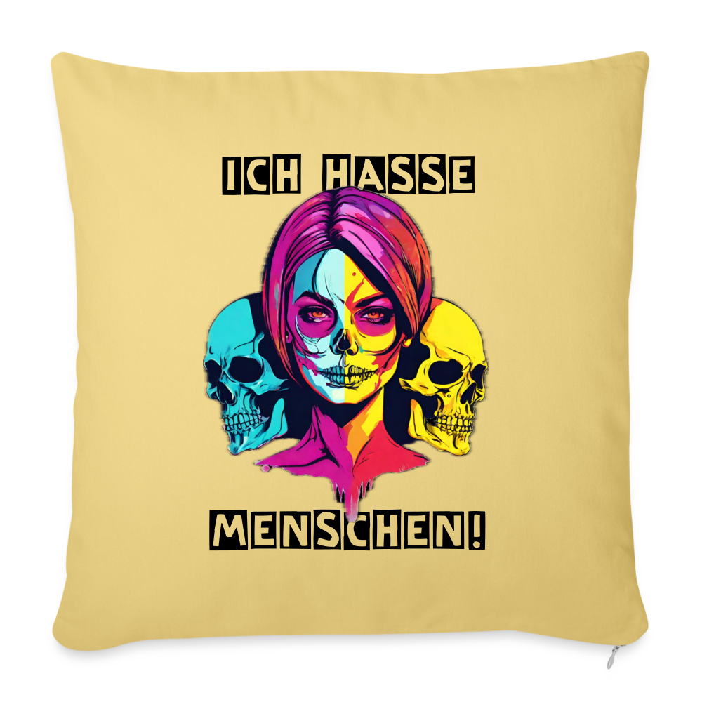 Sofakissen mit Füllung 44 x 44 cm "Ich hasse Menschen" - Hellgelb