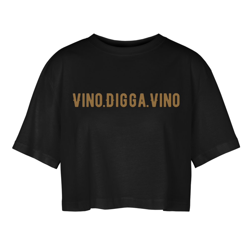 Vino.Digga.Vino Frauen Oversized Cropped T-Shirt - Schwarz