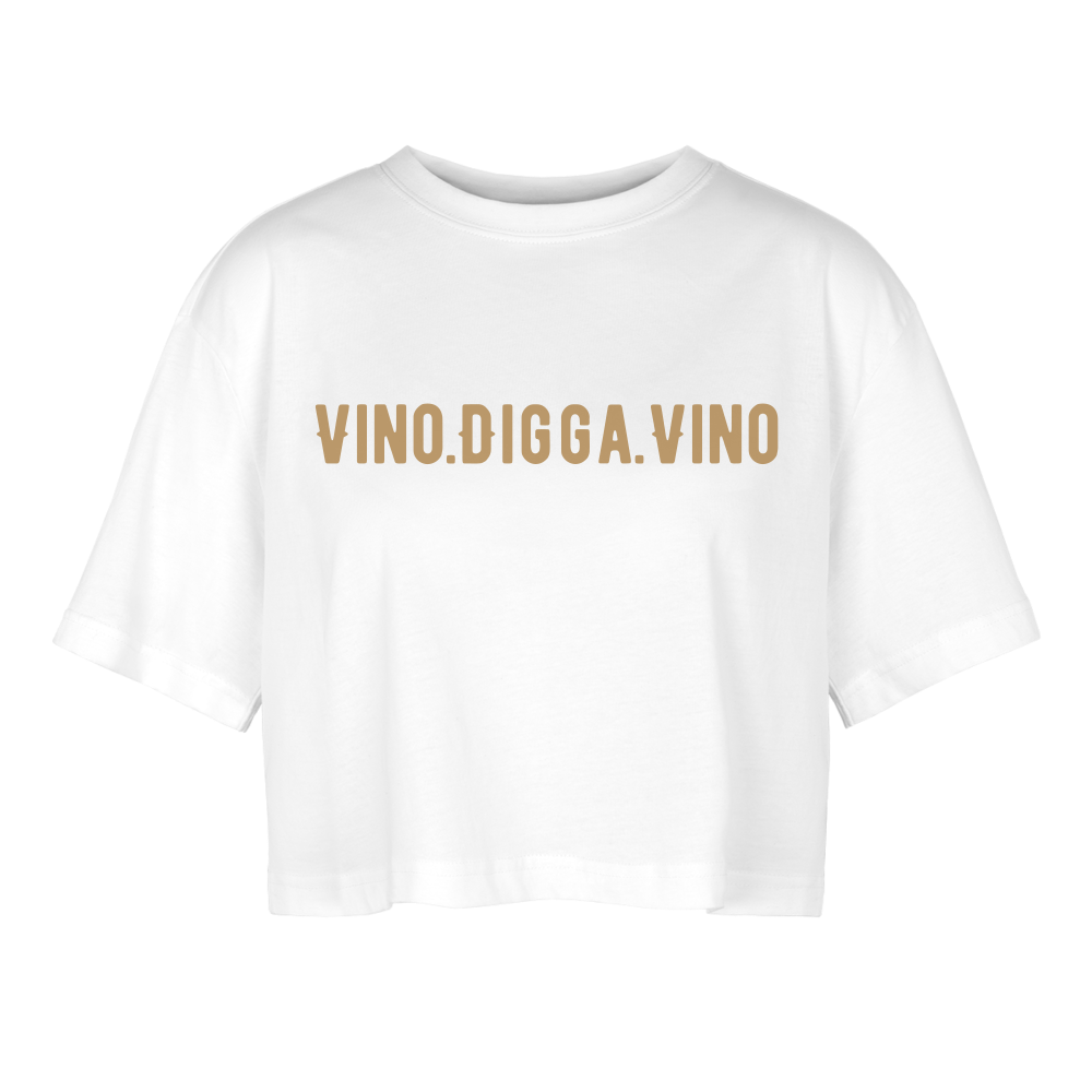 Vino.Digga.Vino Frauen Oversized Cropped T-Shirt - Weiß