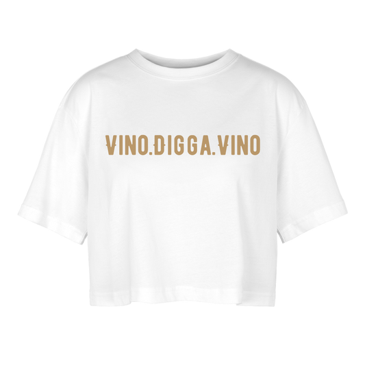 Vino.Digga.Vino Frauen Oversized Cropped T-Shirt - Weiß