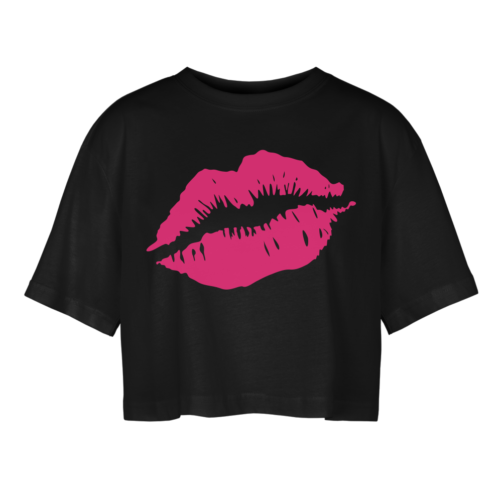 Frauen Oversized Cropped T-Shirt - Schwarz