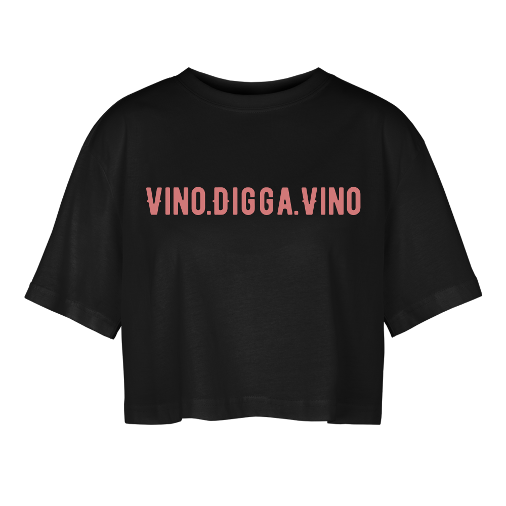 Vino.Digga.Vino Frauen Oversized Cropped T-Shirt - Schwarz