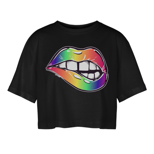 Frauen Oversized Cropped T-Shirt - Schwarz