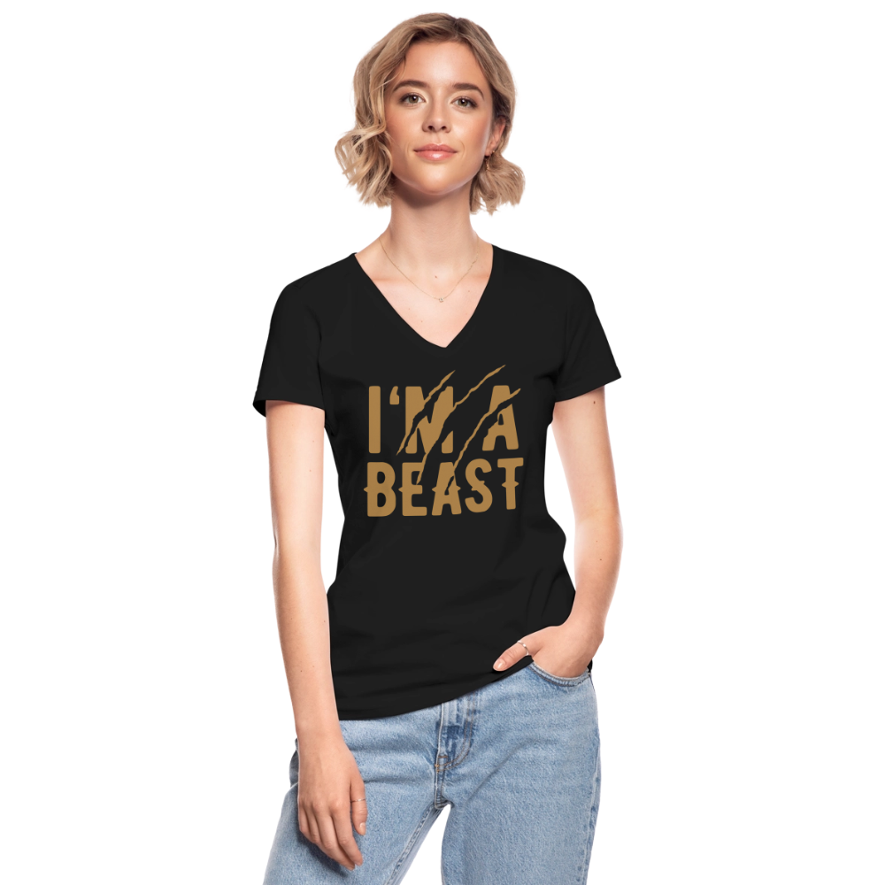Klassisches Frauen-T-Shirt mit V-Ausschnitt - Schwarz