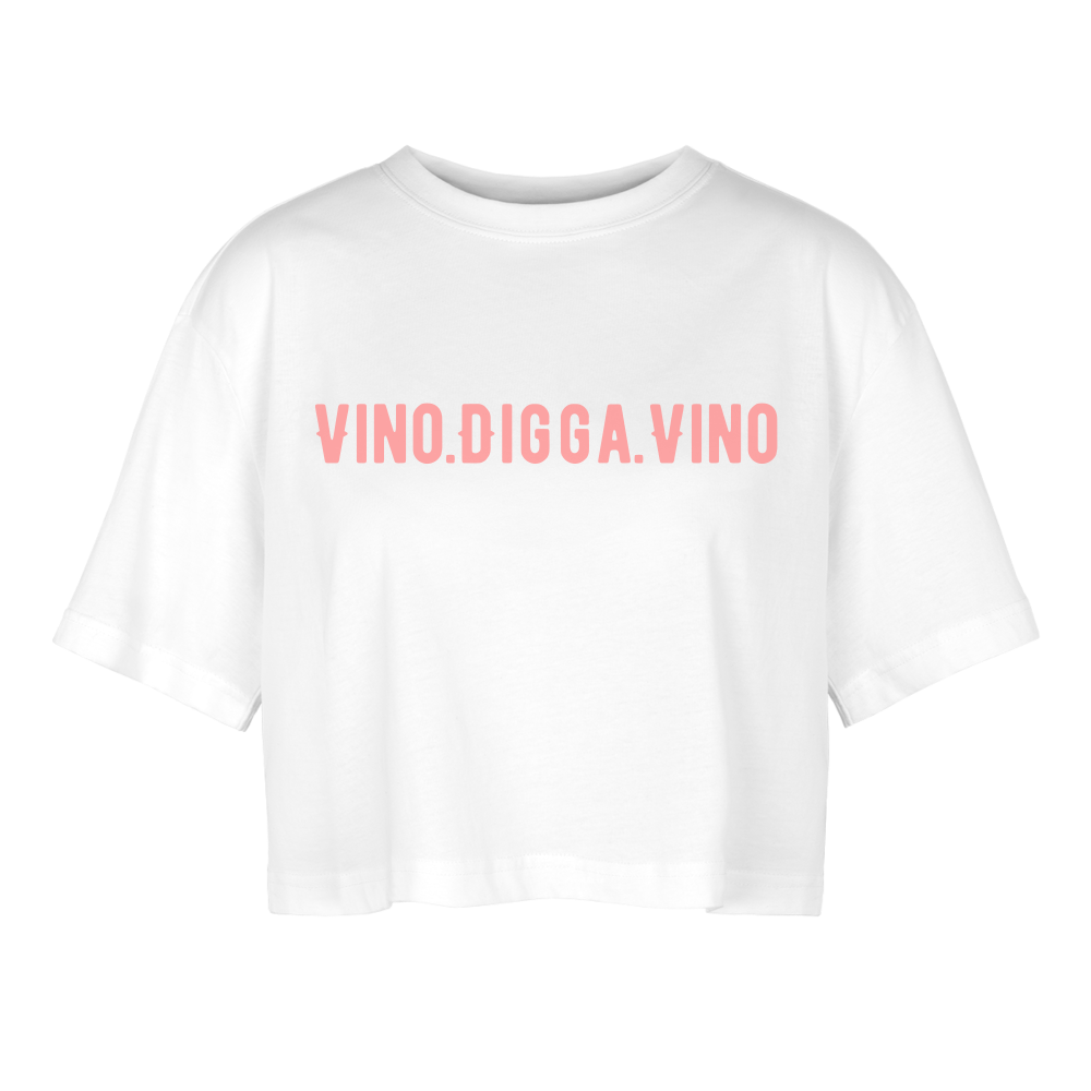 Vino.Digga.Vino Frauen Oversized Cropped T-Shirt - Weiß