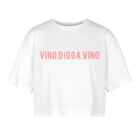 Vino.Digga.Vino Frauen Oversized Cropped T-Shirt - Weiß