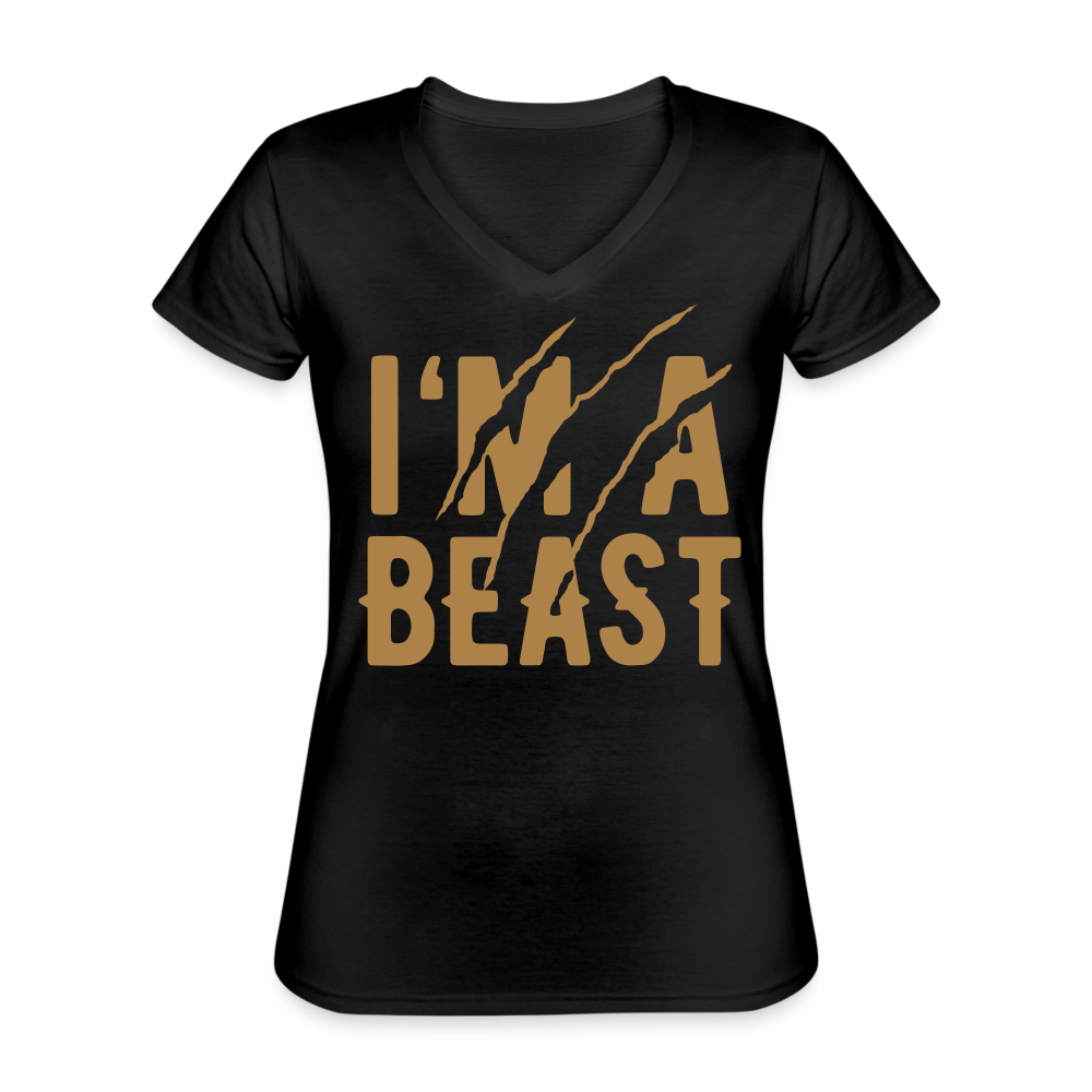 Klassisches Frauen-T-Shirt mit V-Ausschnitt - Schwarz