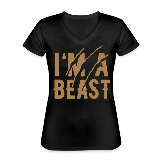 Klassisches Frauen-T-Shirt mit V-Ausschnitt - Schwarz