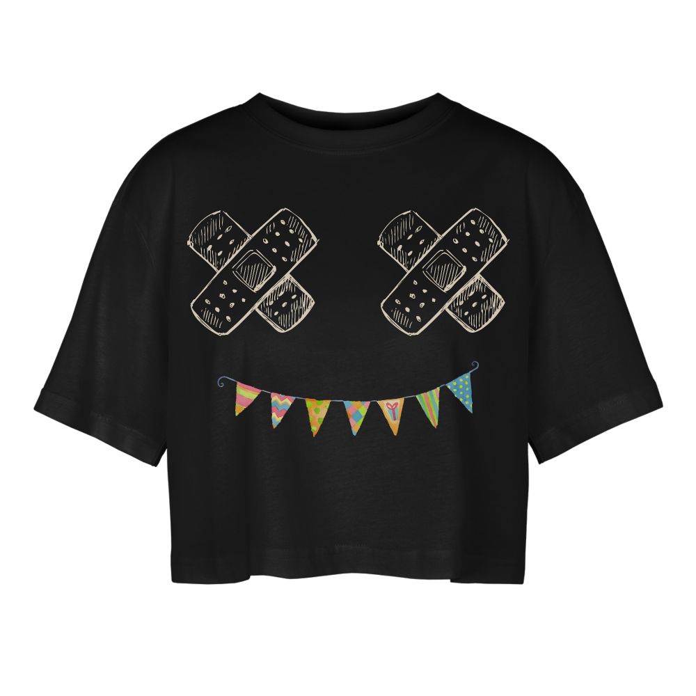 Pflaster Smile Frauen Oversized Cropped T-Shirt - Schwarz