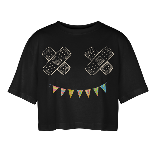 Pflaster Smile Frauen Oversized Cropped T-Shirt - Schwarz