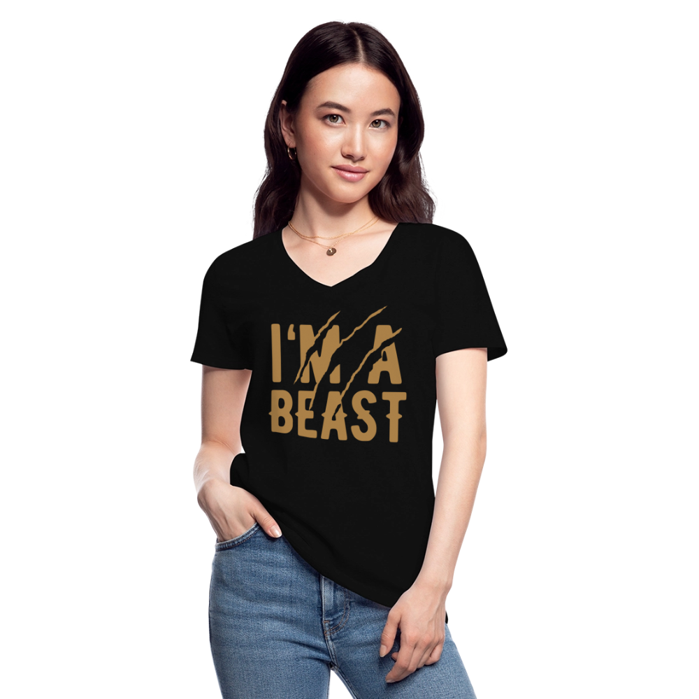 Klassisches Frauen-T-Shirt mit V-Ausschnitt - Schwarz
