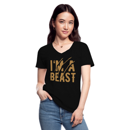 Klassisches Frauen-T-Shirt mit V-Ausschnitt - Schwarz