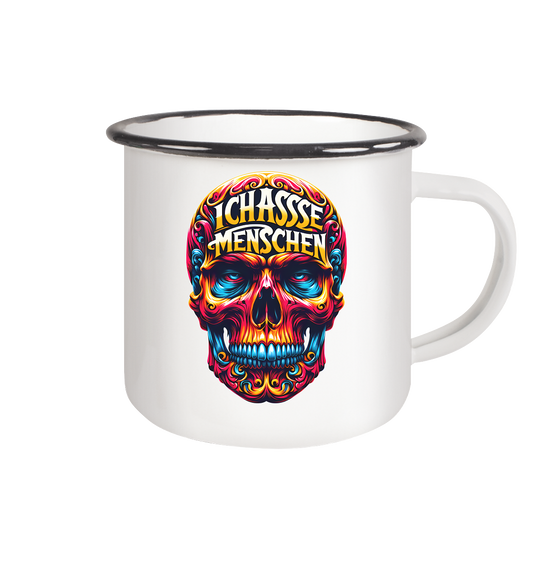 Crazy Skull Head Ich Hasse Menschen - Emaille Tasse (Black)