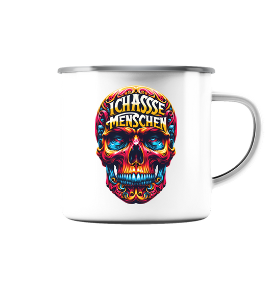 Crazy Skull Head Ich Hasse Menschen - Emaille Tasse (Silber)