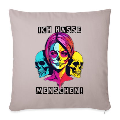 Sofakissen mit Füllung 44 x 44 cm "Ich hasse Menschen" - helles Taupe